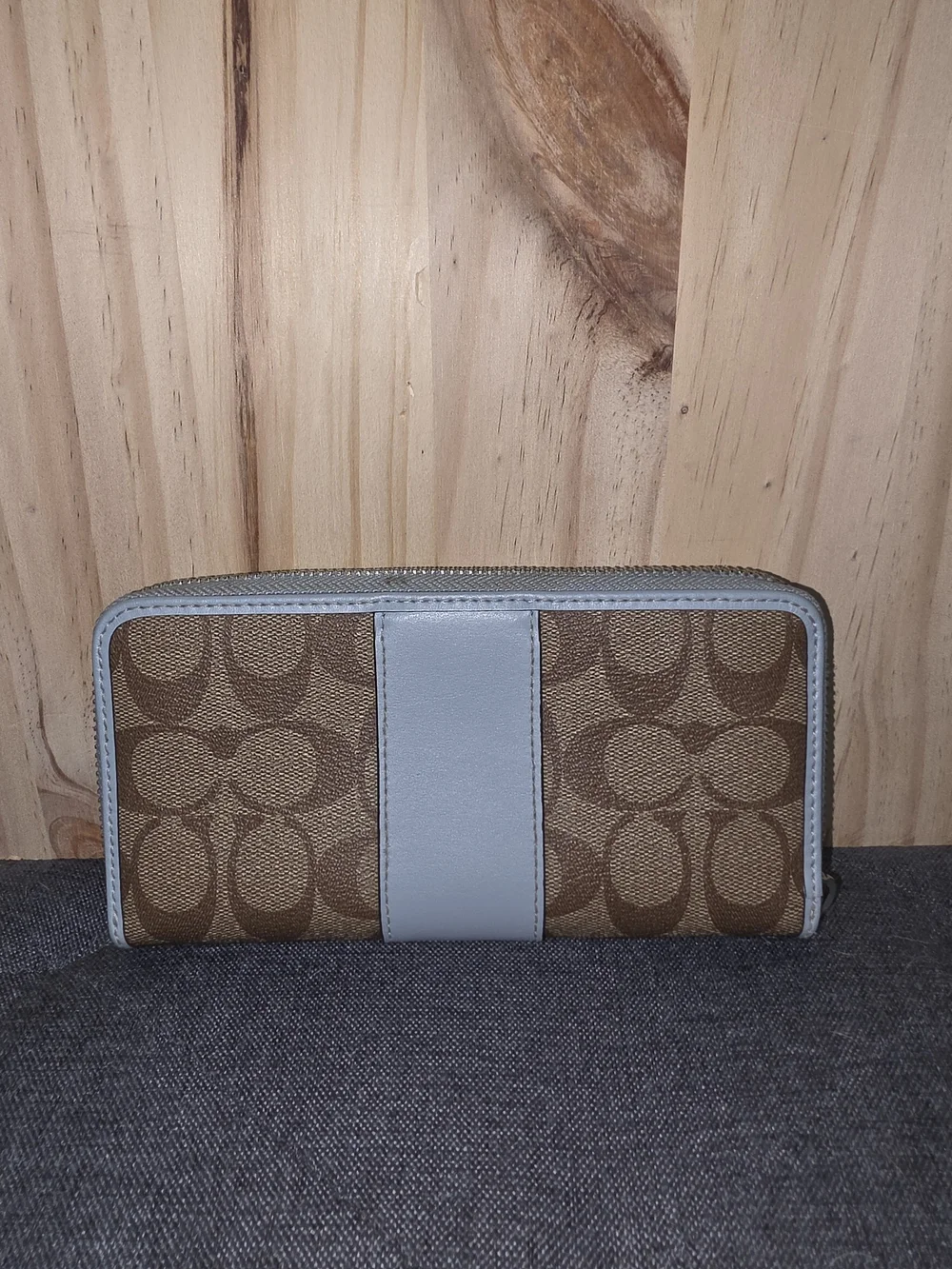 Coach Brown Signature Canvas Tote with Chalk Trim and Matching Wallet